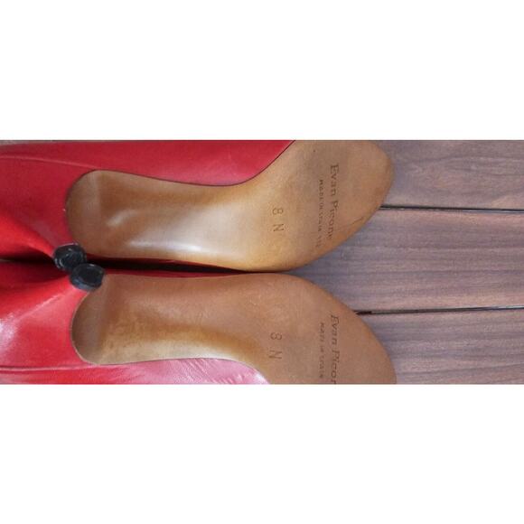 Vintage *Never Worn* Evan Picone Red Leather Heels Peep Toe Pumps Sz 8 N Pin Up - Picture 6 of 7